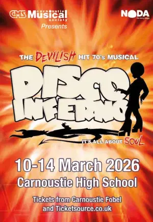 Disco Inferno 2026 — event artwork at Carnoustie High School Theatre