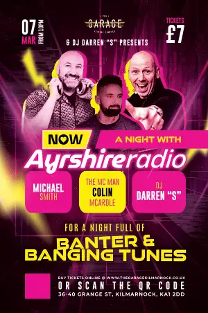 A Night with Now Ayrshire Radio — event artwork at The Garage