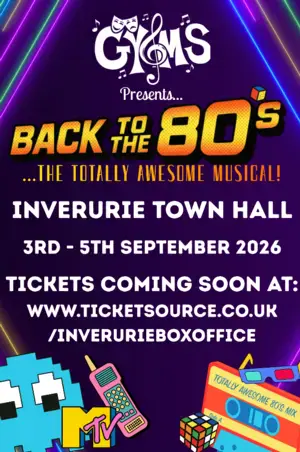 Back to the 80s — event artwork at Inverurie Town Hall
